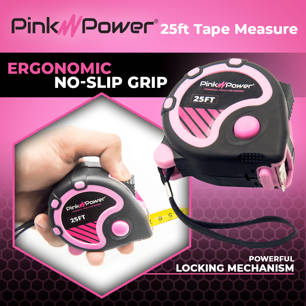 25ft Pink Tape Measure - Pink Measuring Tape Measure for Womens Tool Kit with Retractable Blade and Lock Button - Gir... - Image 3