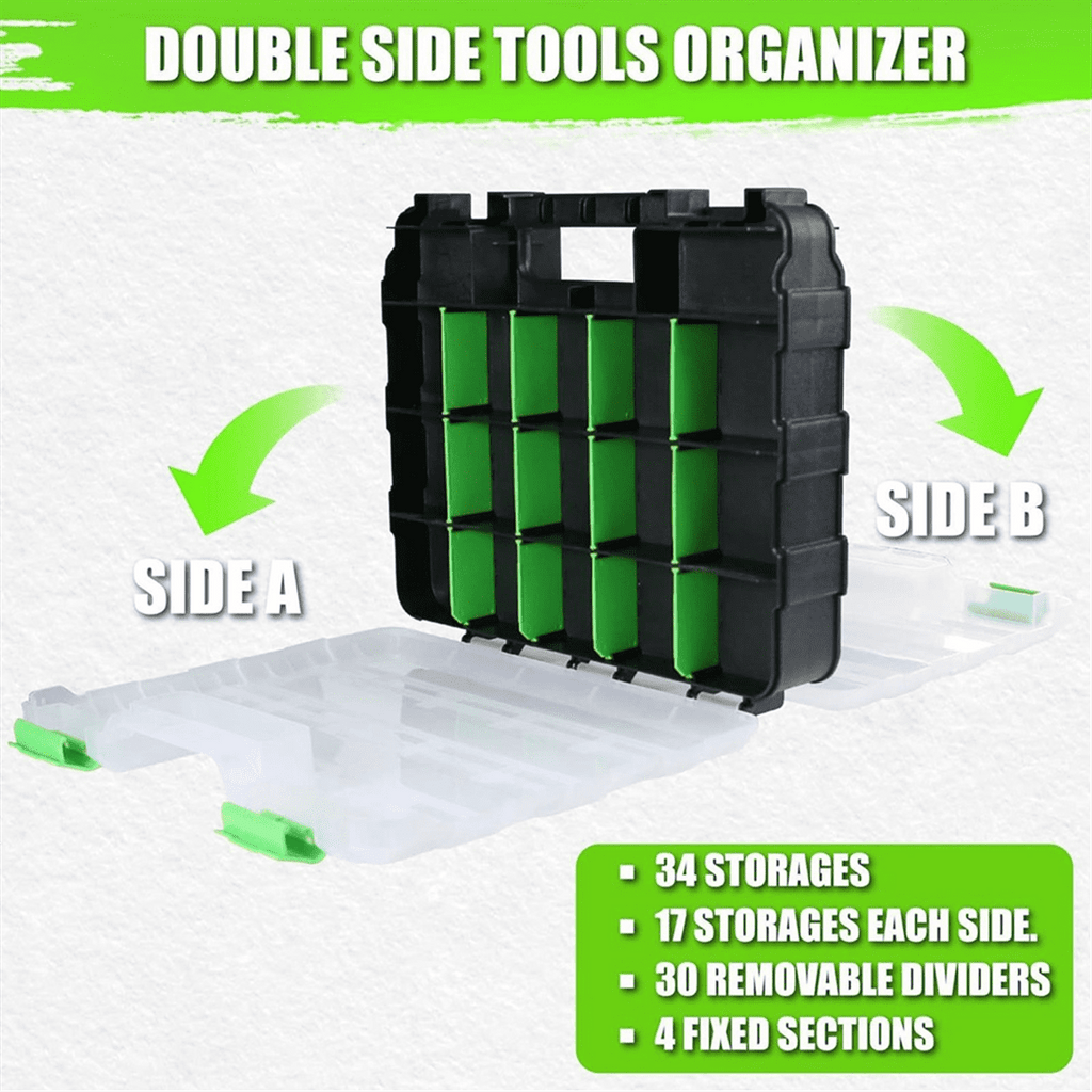 Box with 34 Compartments Hardware Storage Container for Nuts Small Parts Screw Fasteners,1 x Tool Box,Green - Image 6