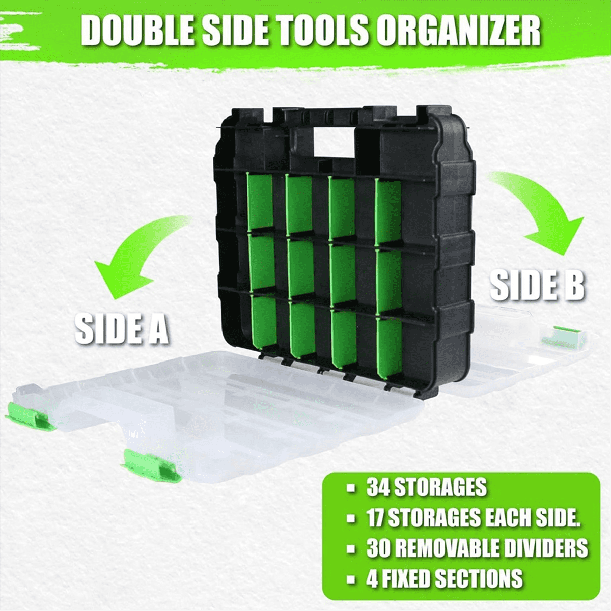 Box with 34 Compartments Hardware Storage Container for Nuts Small Parts Screw Fasteners,1 x Tool Box,Green - Image 6
