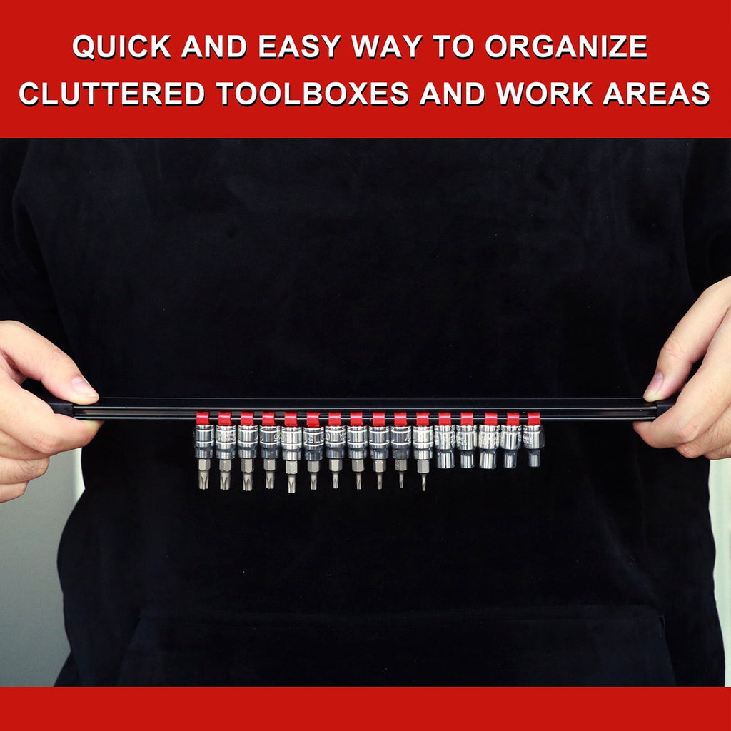 CASOMAN 12-Piece ABS Socket Organizer Set, Socket Holder Rail with 174 Clips, 1/4" 3/8" 1/2" Drive, Blue Red Black for Tool Box & Drawer Sto - Image 5