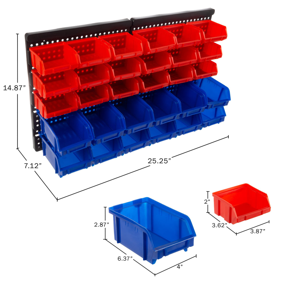 Bins - 30-Compartment Organization, Craft , Tool Box Organizer Unit (Black/Red/Blue) - Image 6