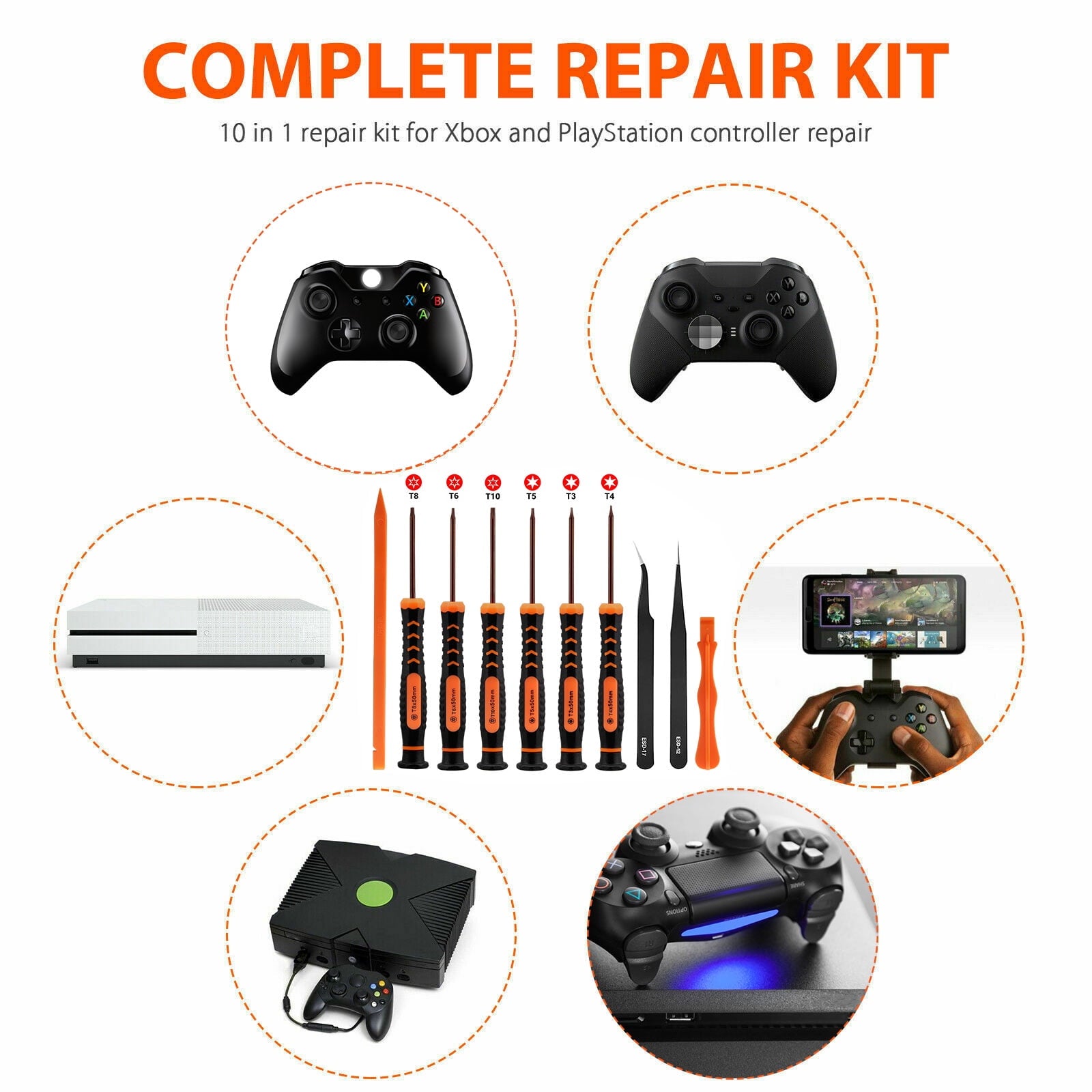10 PCS Repair Screwdriver Set for Xbox One/ Controller, Non-slip Torx Security Screwdriver Tweezer Pry Repair Tool Kits - Image 3