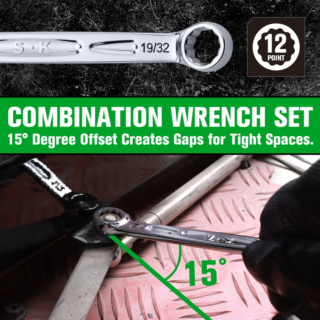 SK Hand Tools SK01365 8-Piece SAE Combination Wrench Set, 360 Degree Rotation - Image 2