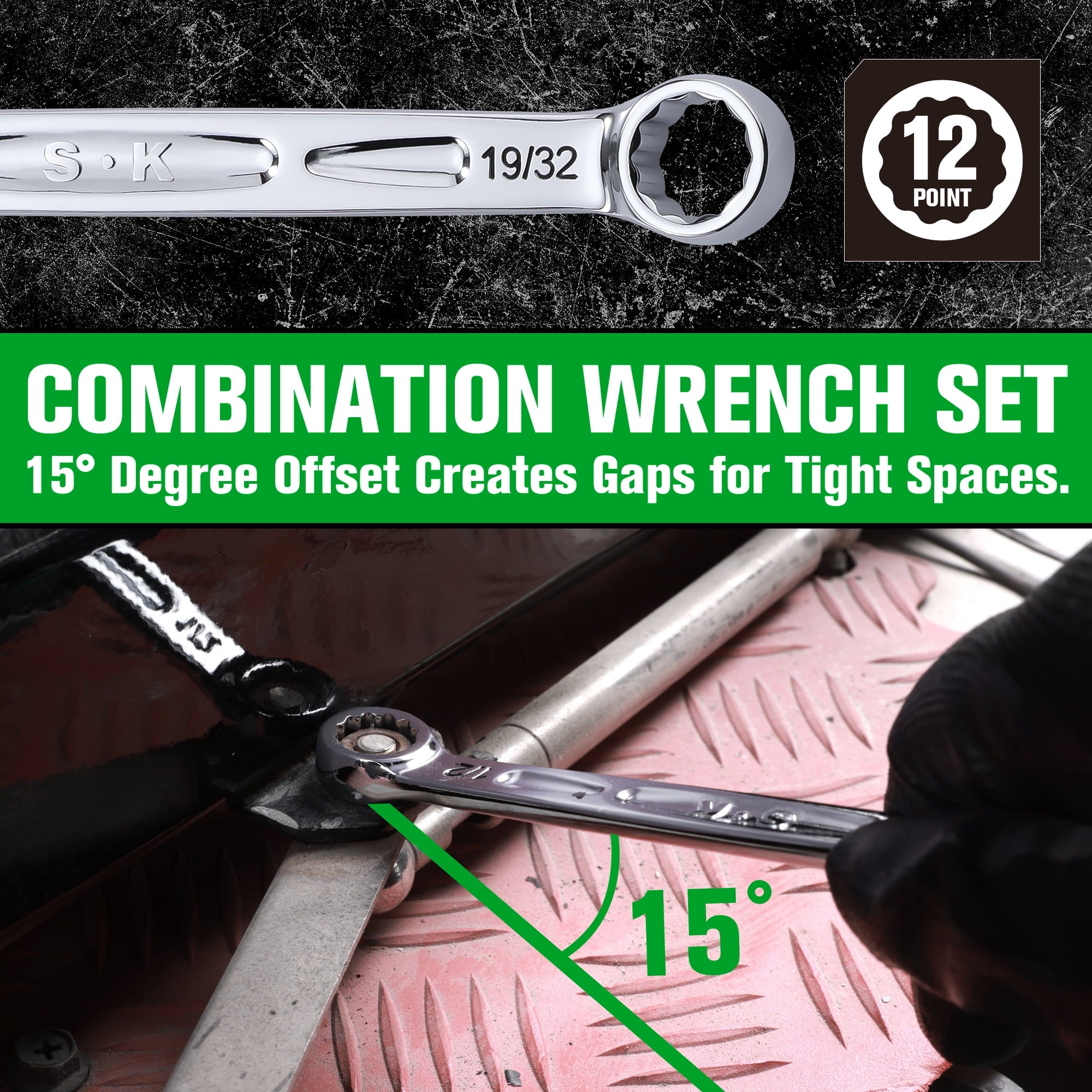 SK Hand Tools SK01365 8-Piece SAE Combination Wrench Set, 360 Degree Rotation - Image 2