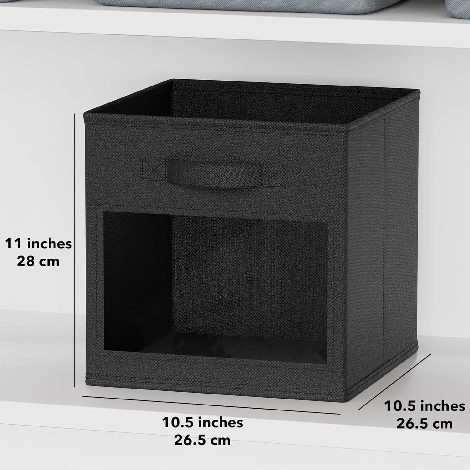 Storage Cubes with Clear Windows, Set of 6 Fabric Bins, 11 Inch, Black