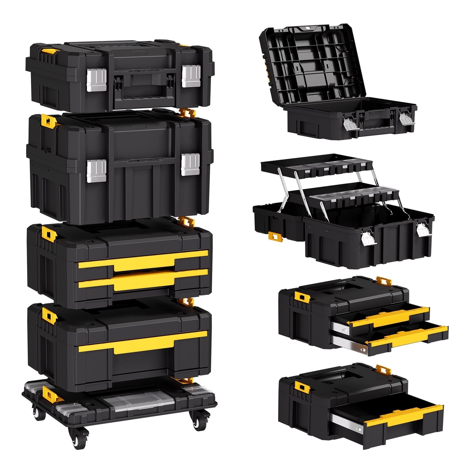 4-in-1 Tool Box with Wheels, Stackable Modular Tool Storage System with Drawers, 755lbs Heavy Duty Mobile Tool Chest ...