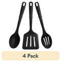(4 pack) 3-Piece Kitchen Utensil Set, Slotted Spatula, Slotted Spoon and Solid Spoon, Black, Nylon