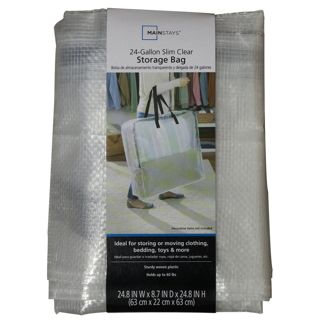 Clear 24 Gallon Heavy Duty Slim Storage and Moving Bag with Zipper Closure and Dual Carry Handles