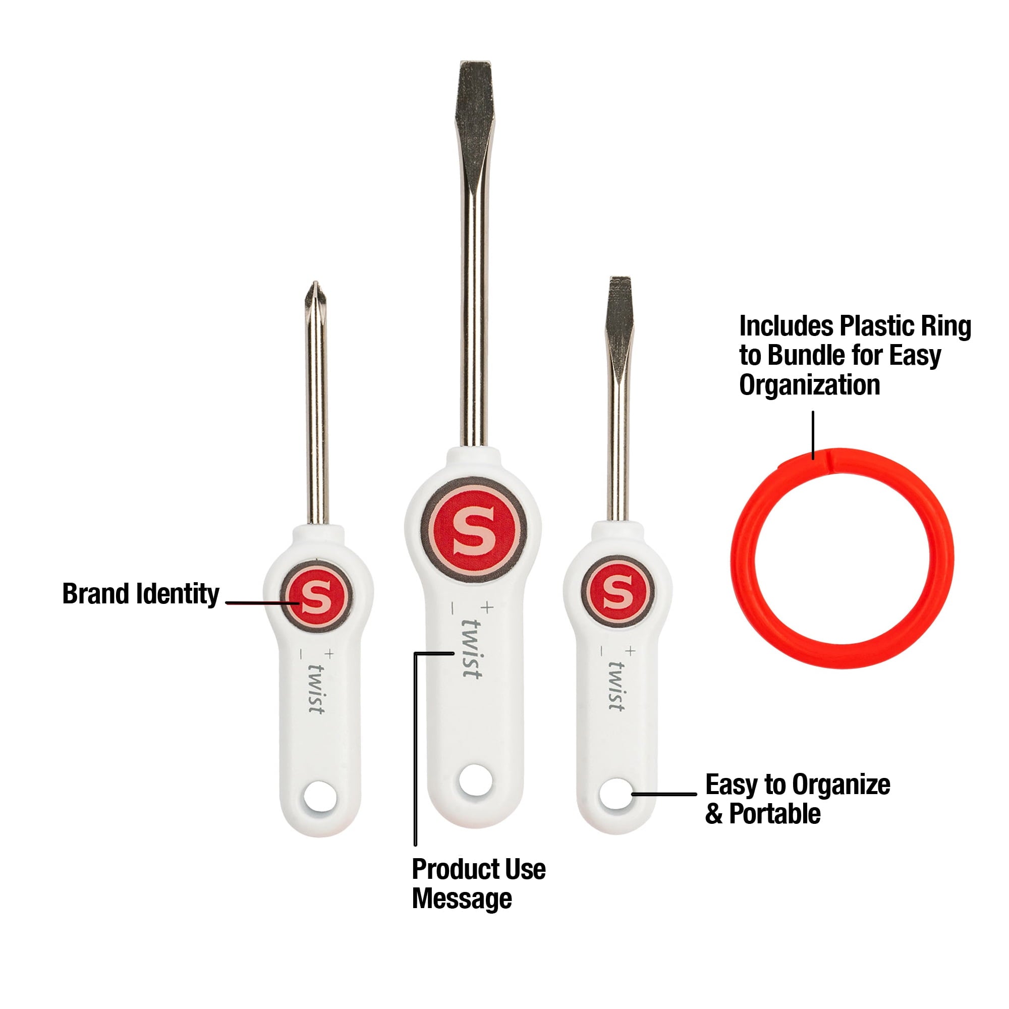3-Piece Screwdriver Set - Includes 2 Flat Head, 1 Phillips Head - Image 2