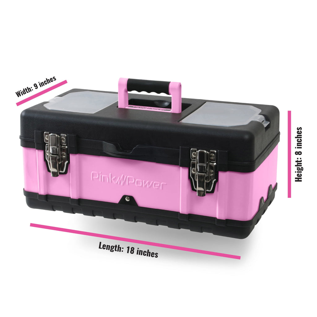 Tool Box for Women - 18" Small Metal & Plastic Portable Lightweight Locking Empty Toolbox Chest - Craft Tote Storage ... - Image 3