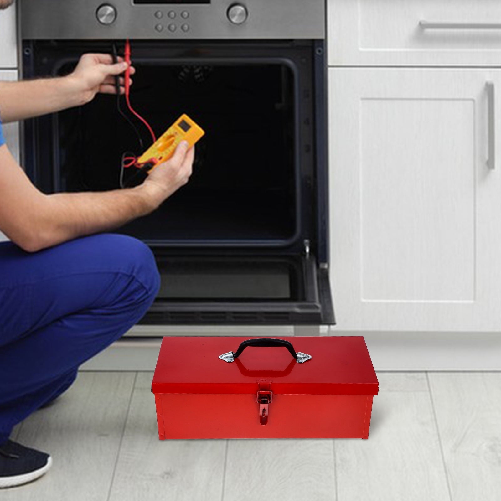 1Set Red Metal Tool Box for Household Tools and Portable Use 39.0X16.0X13.0Cm - Image 4