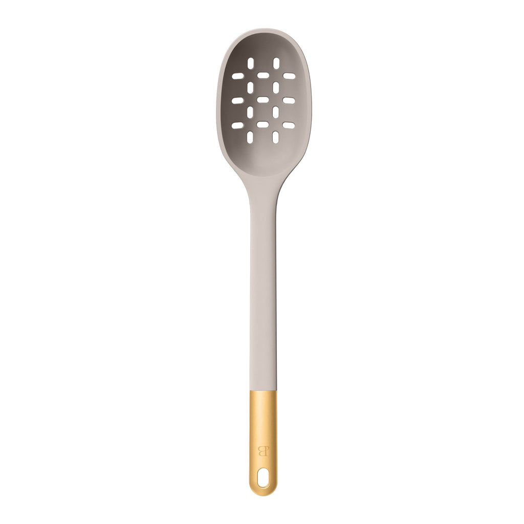 6-Piece Silicone Kitchen Utensil Tool Set with Rotating Rack by Drew Barrymore, Porcini Taupe