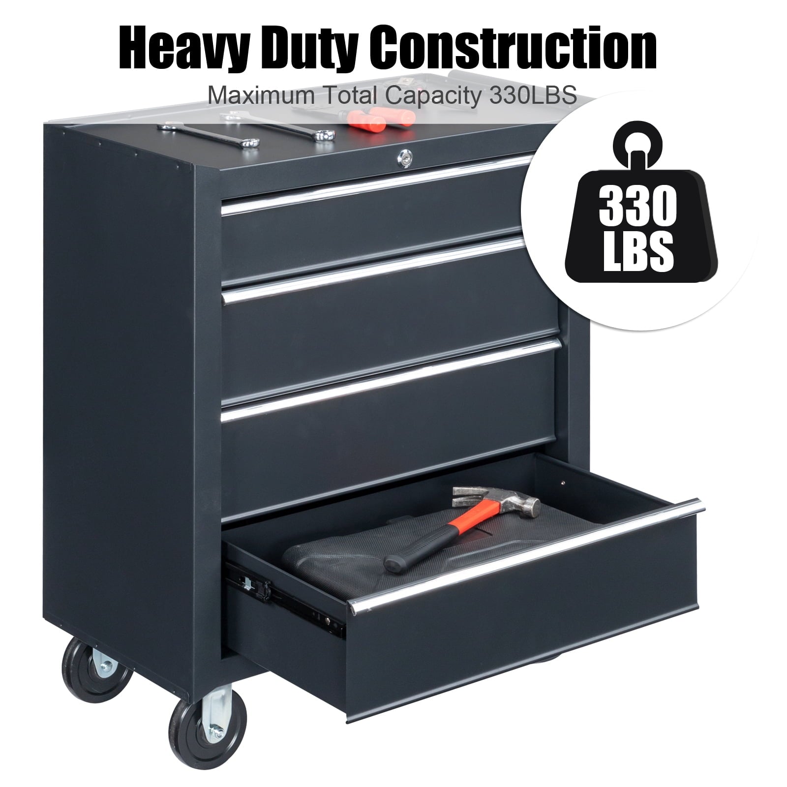 4-Drawer Chest Rolling Cabinet with Wheels for Home Improvement, Auto Mechanics - Image 5