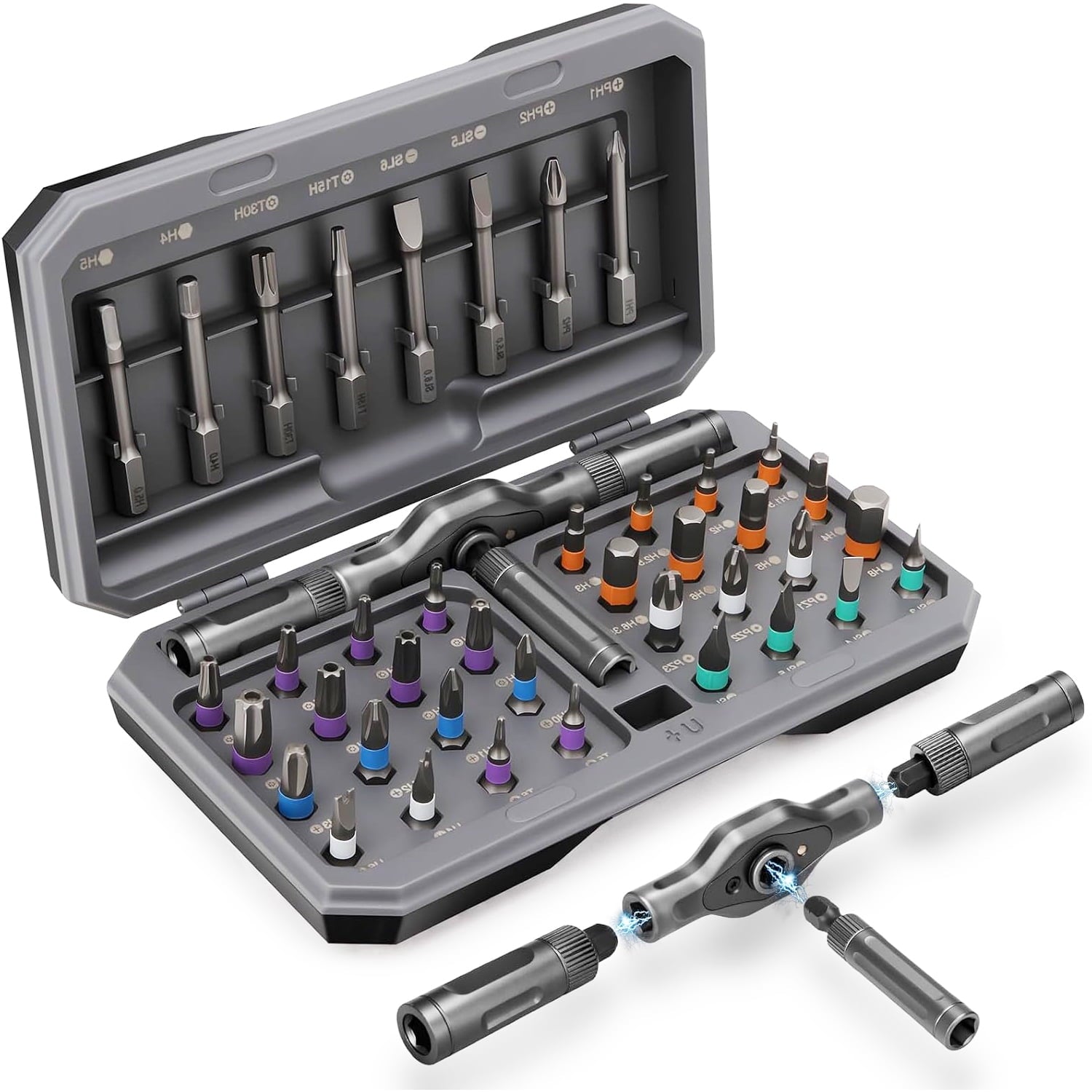 42 in 1 Magnetic Screwdriver Set, DIY Ratchet Screwdriver Set, Multi Bit Magnetic Drive Set with Detachable Ratchet Handle, Portable Compact