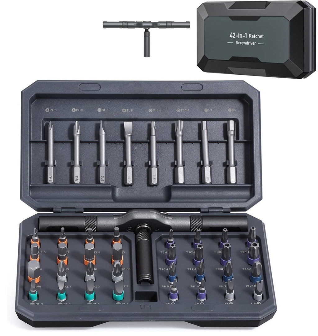 42 in 1 Magnetic Screwdriver Set, multi-purpose Ratchet Screwdriver Set, tool kit for home with Detachable Ratchet Handle, Portable Home Rep