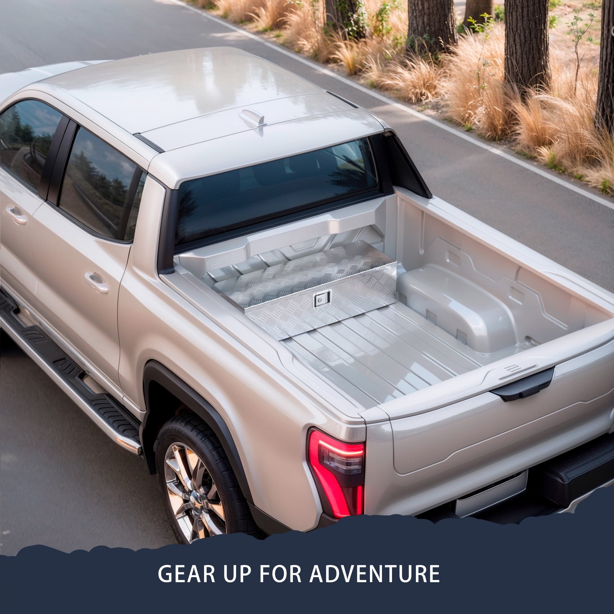 39" Aluminum Bar Tread Tool Box Chest Box Pick Up Truck Bed RV Trailer Toolbox Storage With Side Handle And Lock Keys... - Image 2