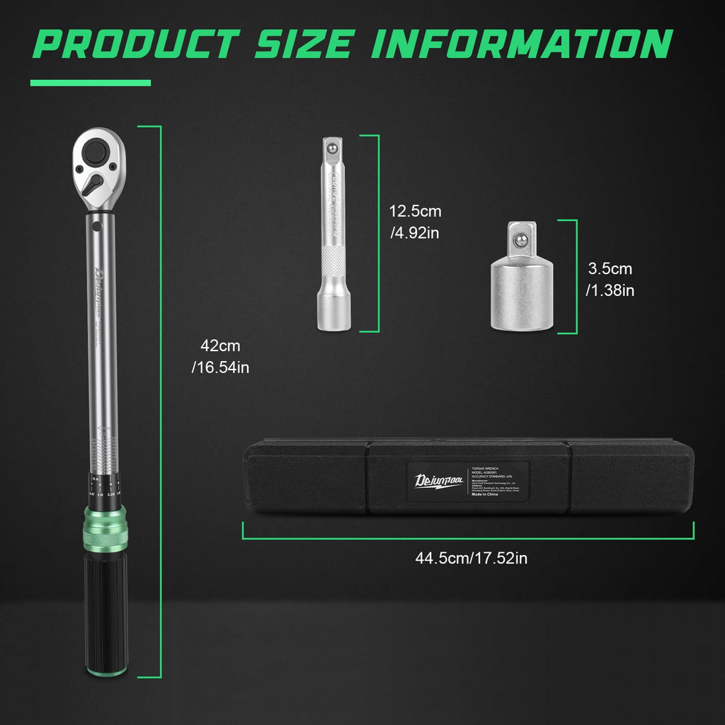 1/2-inch Drive Click Torque Wrench,14.76-162.36 Ft-Lb/20-220 Nm, Adjustable Torque Wrench Set with 1/2" to 3/8" Adapt... - Image 5