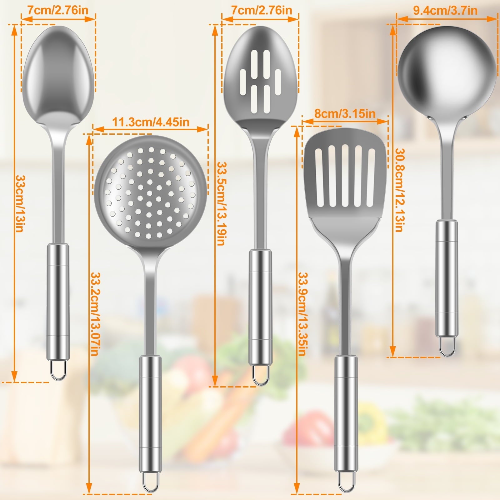 Jetcloudlive 5 Pcs Stainless Steel Utensil Set - Cooking Utensils Set Kitchen Gadgets Tools Set Spoons Spatula Sets with Handle Hanging Hole