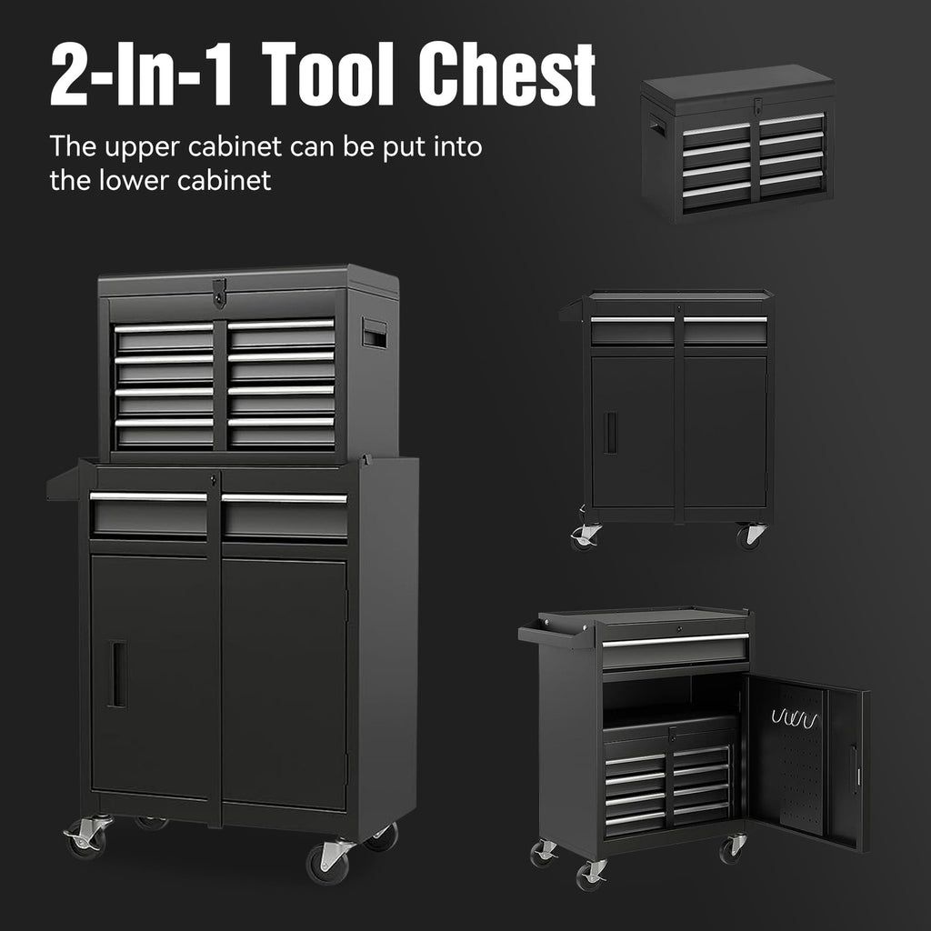 Rolling Tool Box, 5-Drawer Tool Chest On Wheels, Heavy Duty Garage Storage Cabinet with Top Box, 154pcs tools, Detachable Tool Organizer Loc - Image 2