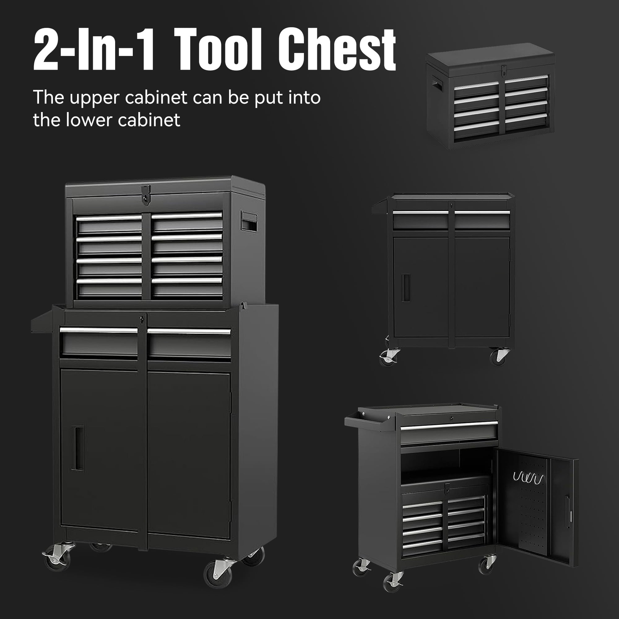 Rolling Tool Box, 5-Drawer Tool Chest On Wheels, Heavy Duty Garage Storage Cabinet with Top Box, 154pcs tools, Detachable Tool Organizer Loc - Image 2