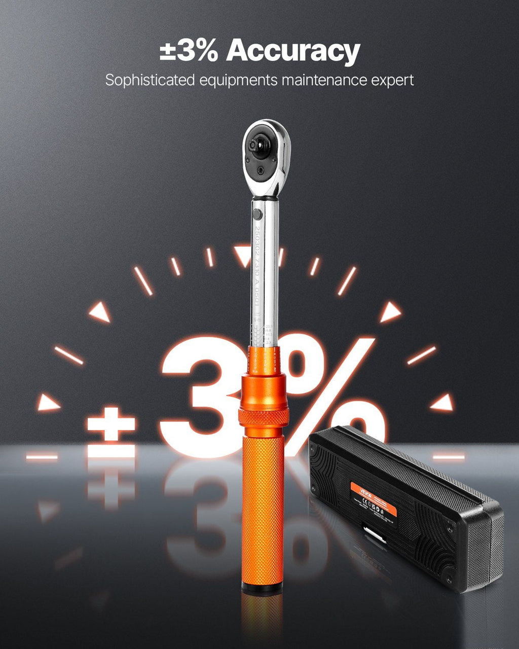 Click Torque Wrench Set 1/4 Inch Drive 20-200 Inch Pounds 2.3-22.6 Newton Meters 72-Tooth Dual Scale Orange Handle - Image 4