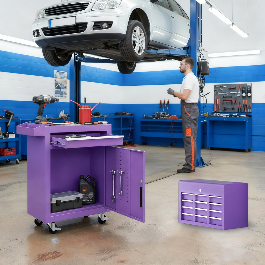 5-Drawer Tool Box, Enyopro Rolling Tool Chest, Stainless Steel Tool Box with Brake Wheels and 4 Drawers, Detachable Tool Cart, Purple - Image 2
