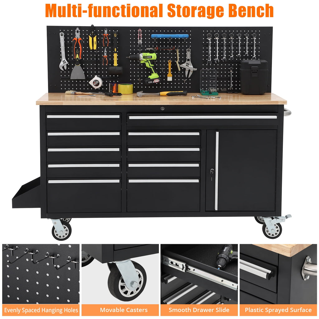 61-inch Rolling with Wheels, 10 Drawers, Multifunctional Cart Mechanic Storage Cabinet for Garage, Assembled Large Bo... - Image 2