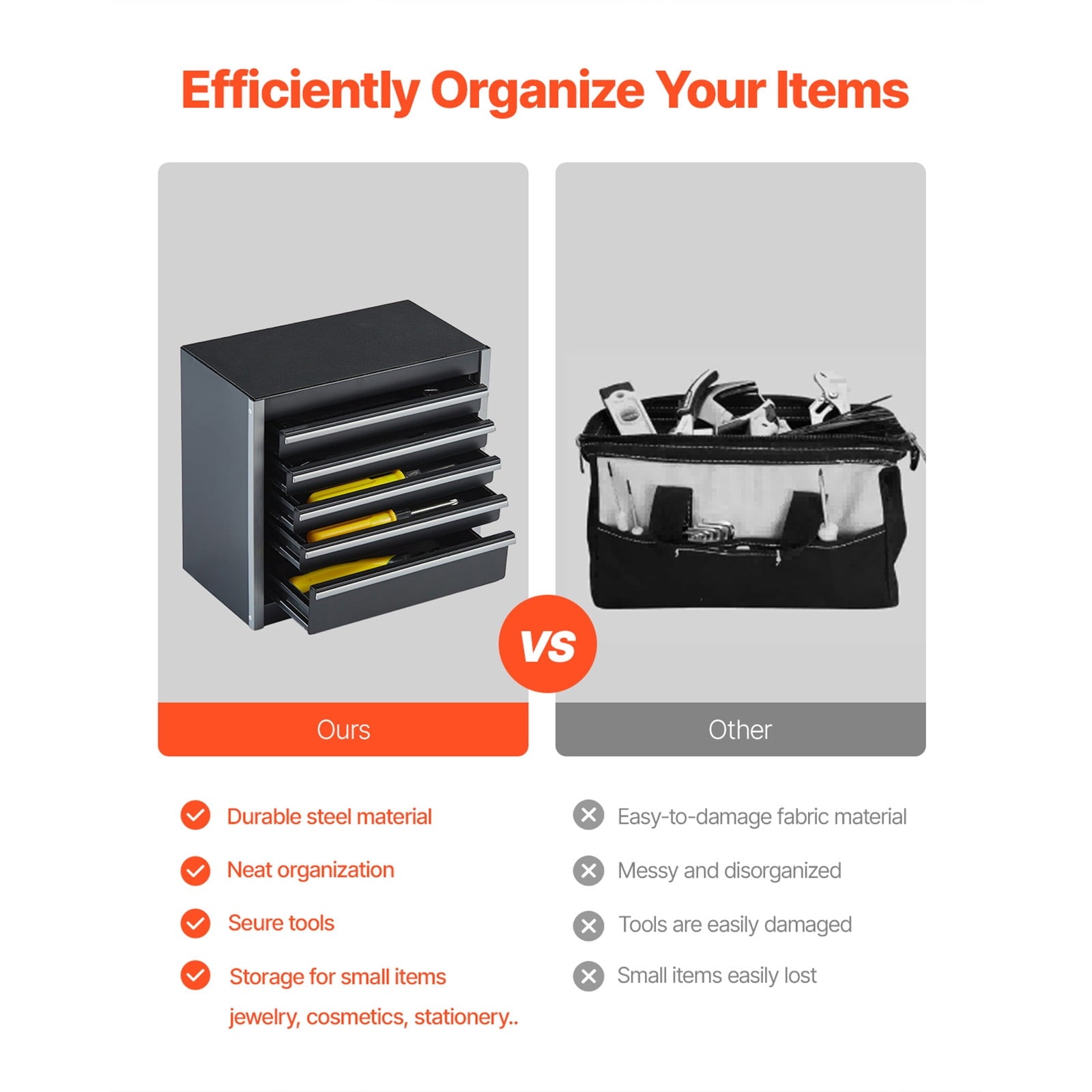 KFFKFF Portable Metal Tool Box, 8.6-inch, Compact Metal Tool Chest with 5 Drawers, Durable Steel Construction with EVA Liners and Non-Slip F - Image 3