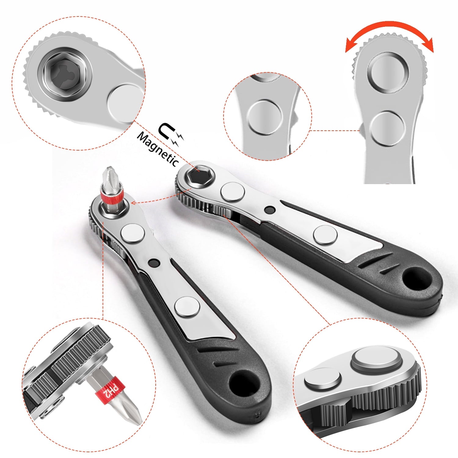 Mini Ratchet Wrench Screwdriver Bit Set, 1/4 Drive 36 Teeth Ratcheting Screwdriver, High Torque Offset Screwdriver Re... - Image 4