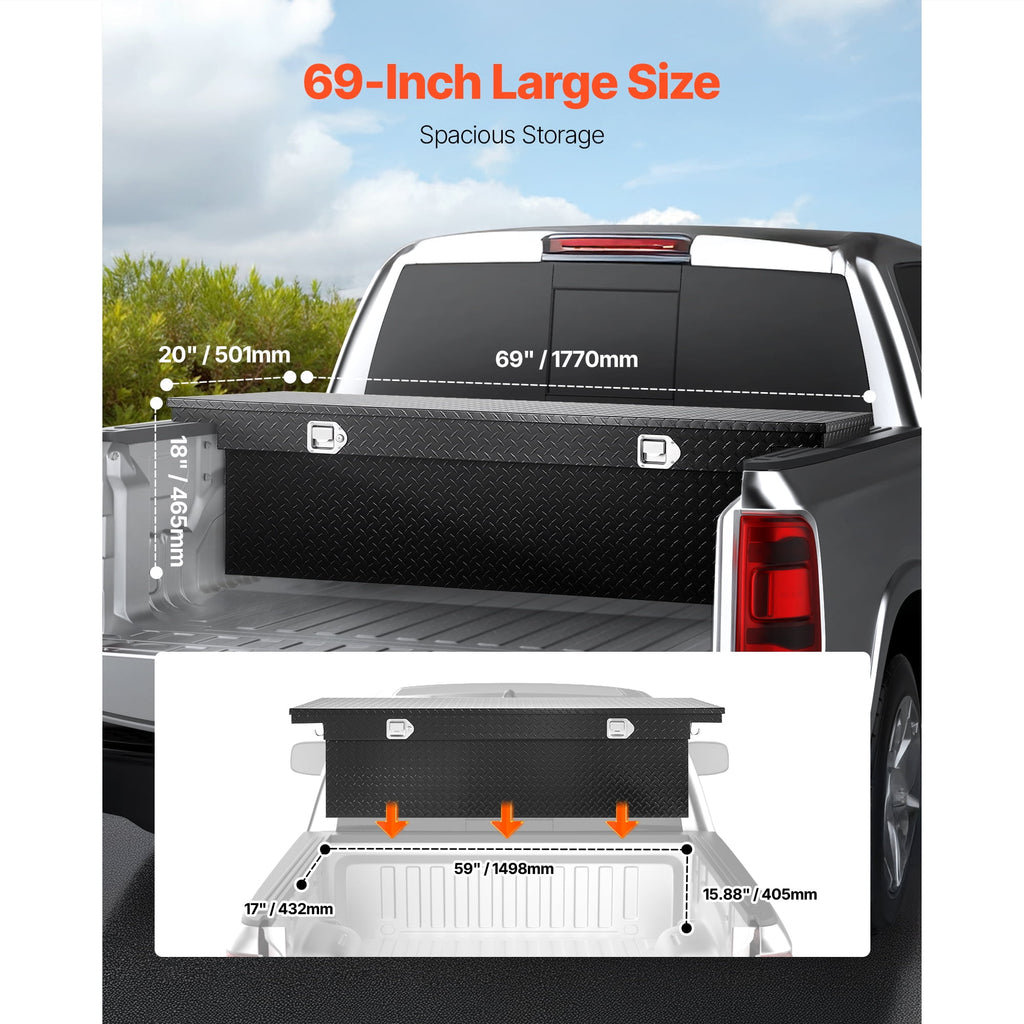 Aluminum Crossover Truck Tool Box, 69x20x18 In, Durable Storage Organizer with Diamond Pattern, Waterproof Lockable T... - Image 5