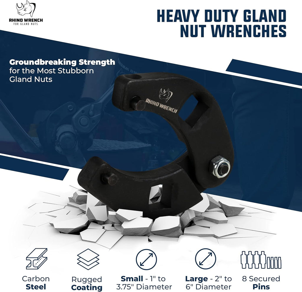 Rhino Gland Nut Wrench Set, 2-Piece Adjustable Hydraulic Cylinder Spanner Wrench Kit w/ Gloves, Microfiber Towel, Pins & Allen Wrenches - Image 5