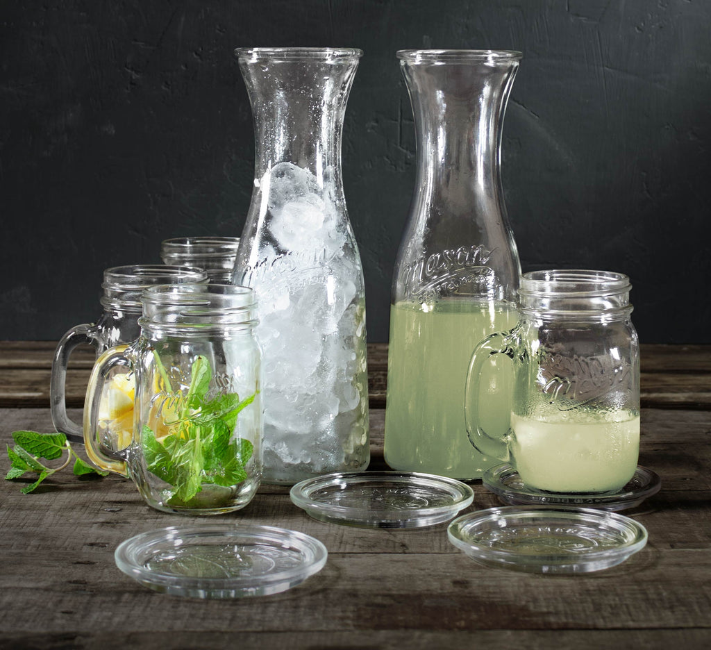 Mason Craft &amp; More 10 Piece Glass Drinkware Set, Carafes, Drinking Jars, and Coasters
