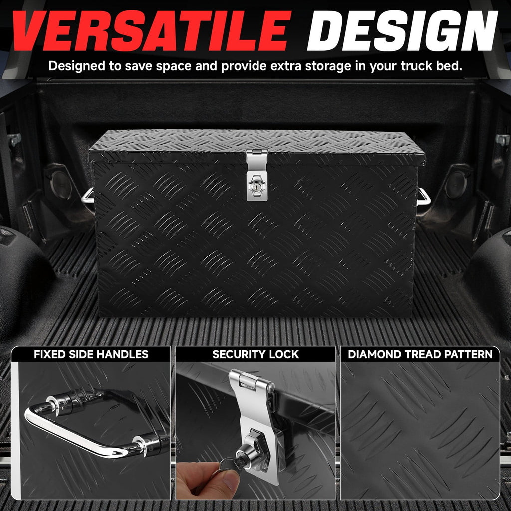 27.2"x9.4"x12.6" Aluminum Pickup Truck Trailer Trunk Bed Tool Storage Box w/ Handle Black - Image 2