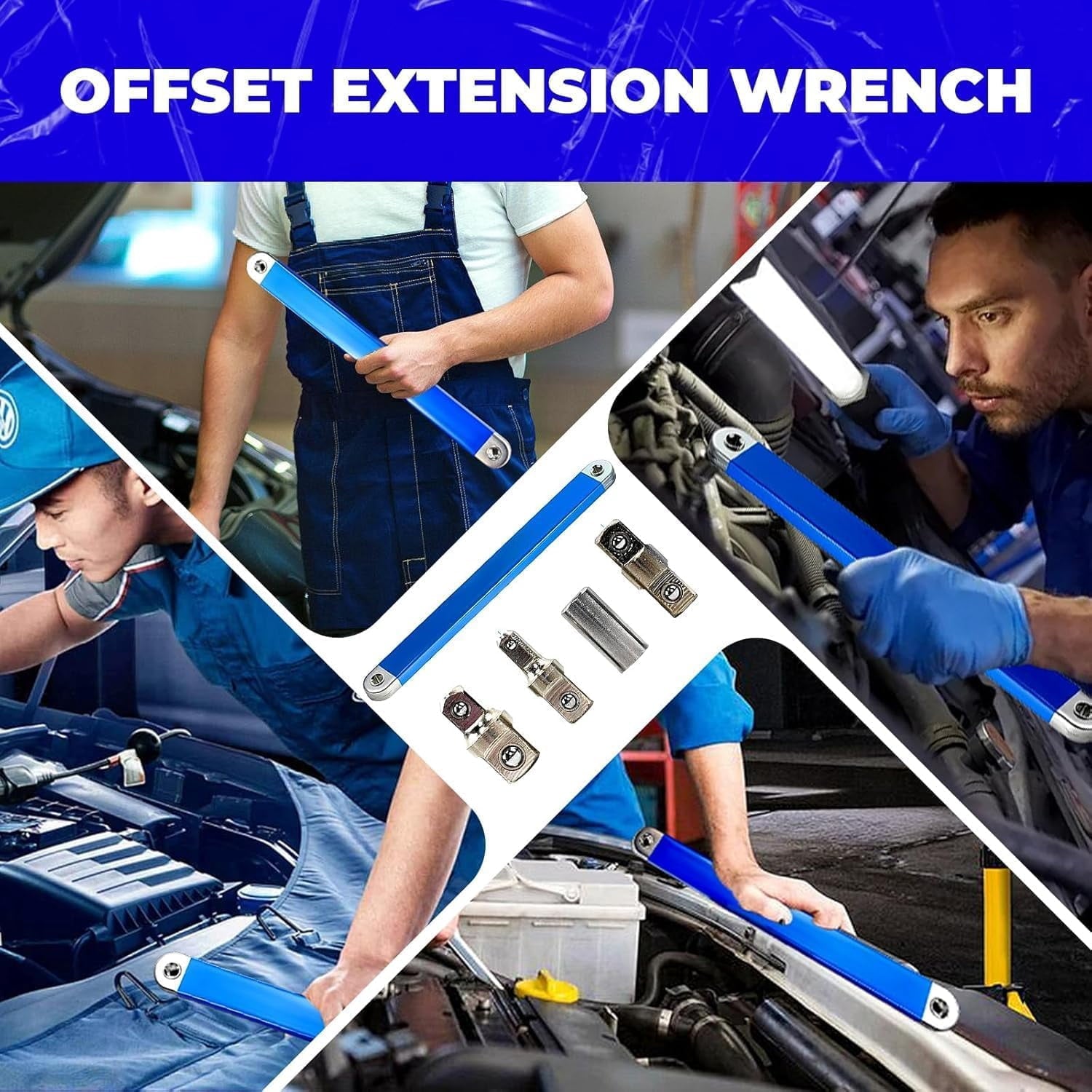 Tool Set, 15.4 Inch with 1/4, 3/8 and 1/2 Inch Square Drive Adapters, Off Set Compatible with Impact (Blue) - Image 4