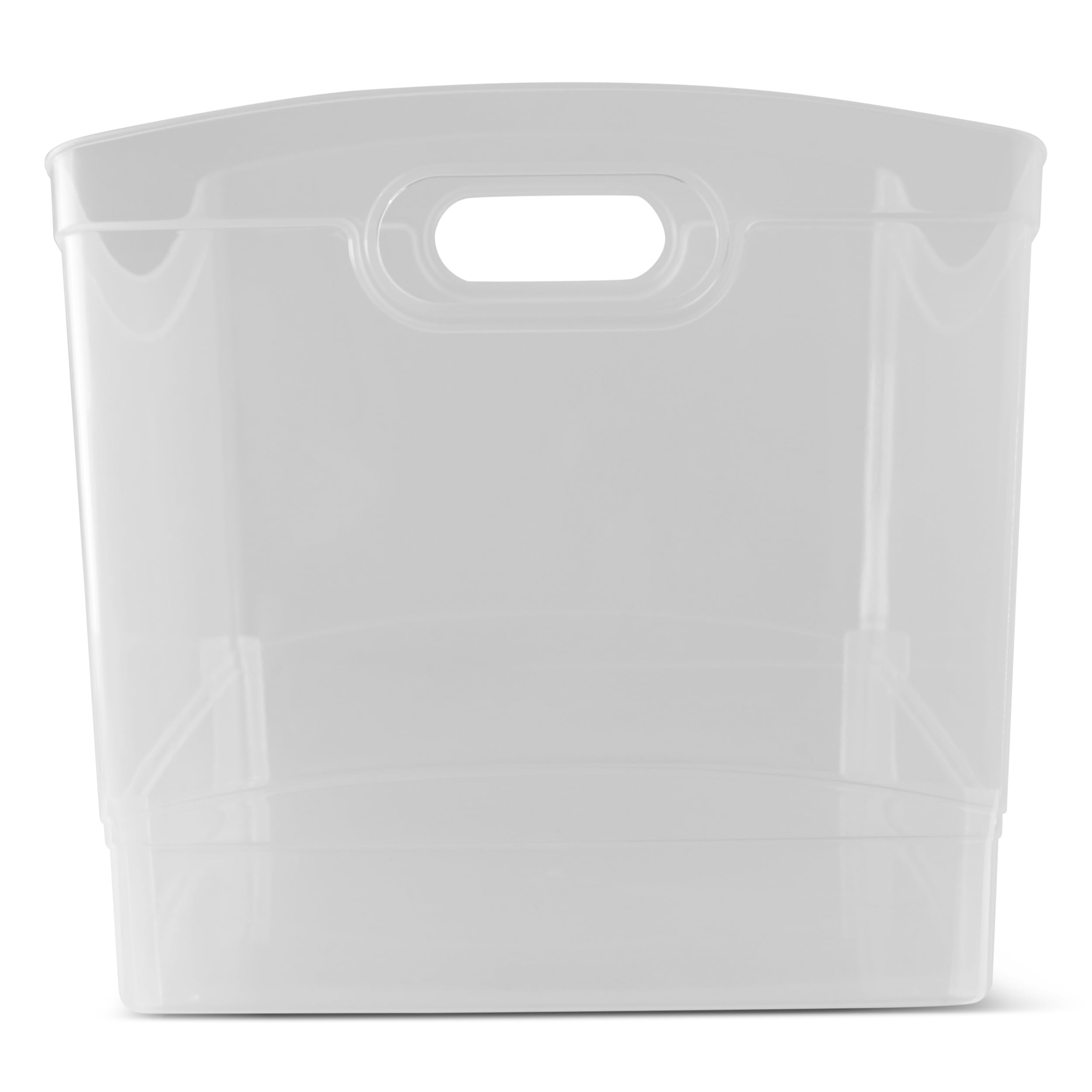 Clear Plastic Utility Storage Bin Organizer with Built-In Handles, Large Storage Container for Pantry, Closet, Cabinet and Shelf Organization, 15.3" x 10.4" x 9.8"