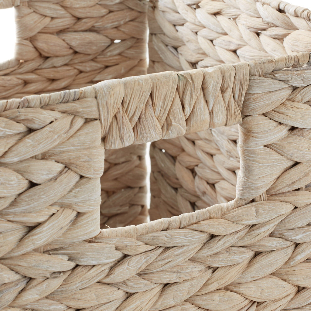 10.5" x 10.5" Water Hyacinth Storage Baskets, Natural - Set of 2 Collapsible Cube Organizers, Woven Bins for Bathroom, Bedroom, Laundry, Pantry, Shelves