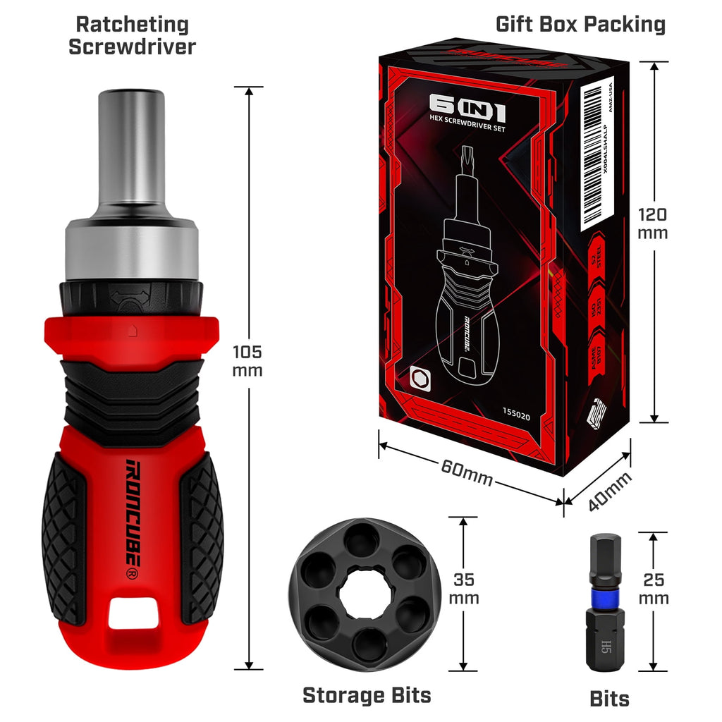 6 in 1 Multi Hex Screwdriver Set, Magnetic Bit Drive Set with Interchangeable Ratchet Handle - Image 2