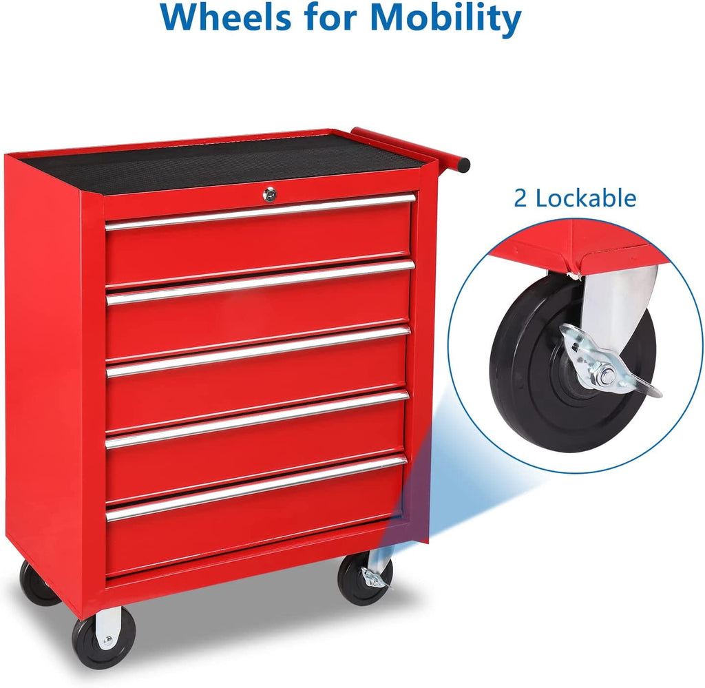 TUFFIOM 5-Drawer Rolling Tool Chest with Lock & Key, Tool Storage Organizer Box Cabinet with Wheels - Image 2