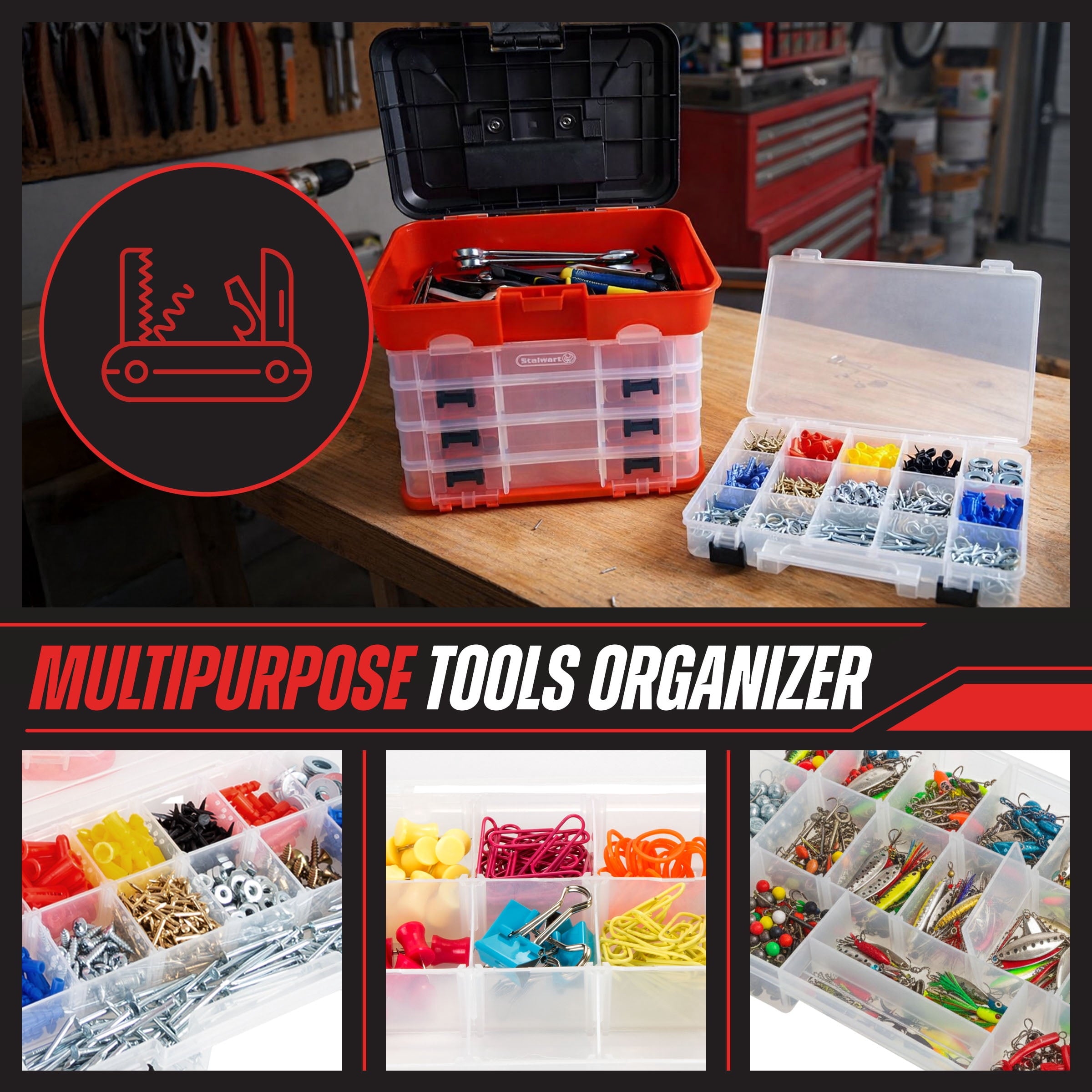Portable Tool Storage Box - Small Parts Organizer with 4 Trays - Image 2
