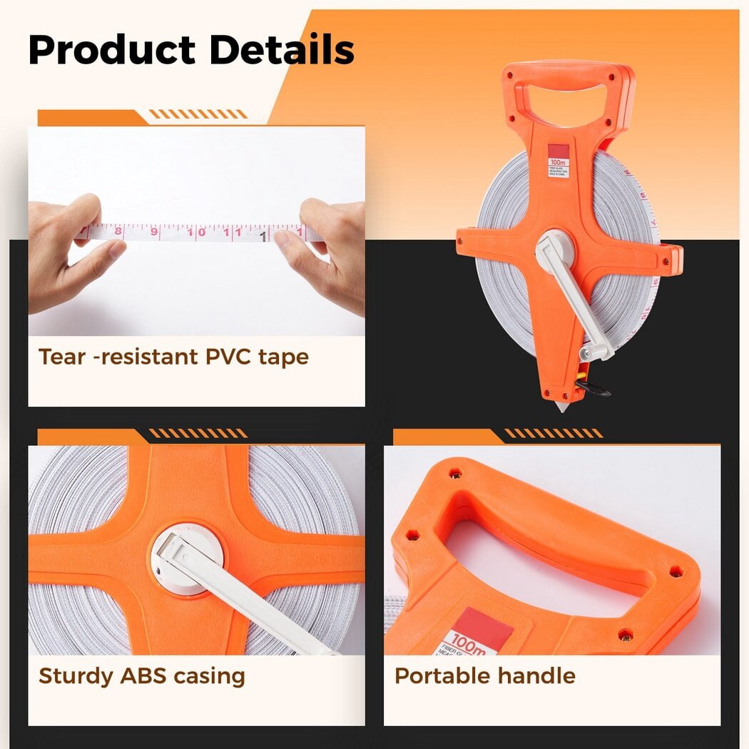 100m/330ft Tape Measure,Extra Long Standard & Metric Industrial Measuring Tape, Dual Sided Measuring Wheel for Yard, ... - Image 4
