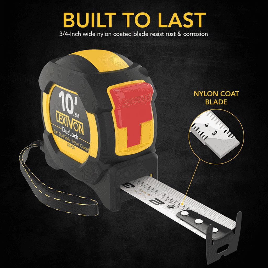 [3-Pack] 10Ft/3m DuaLock Tape Measure | 3/4-Inch Wide Blade With Nylon side, Matte Finish White & Yellow Dual Sided R... - Image 2