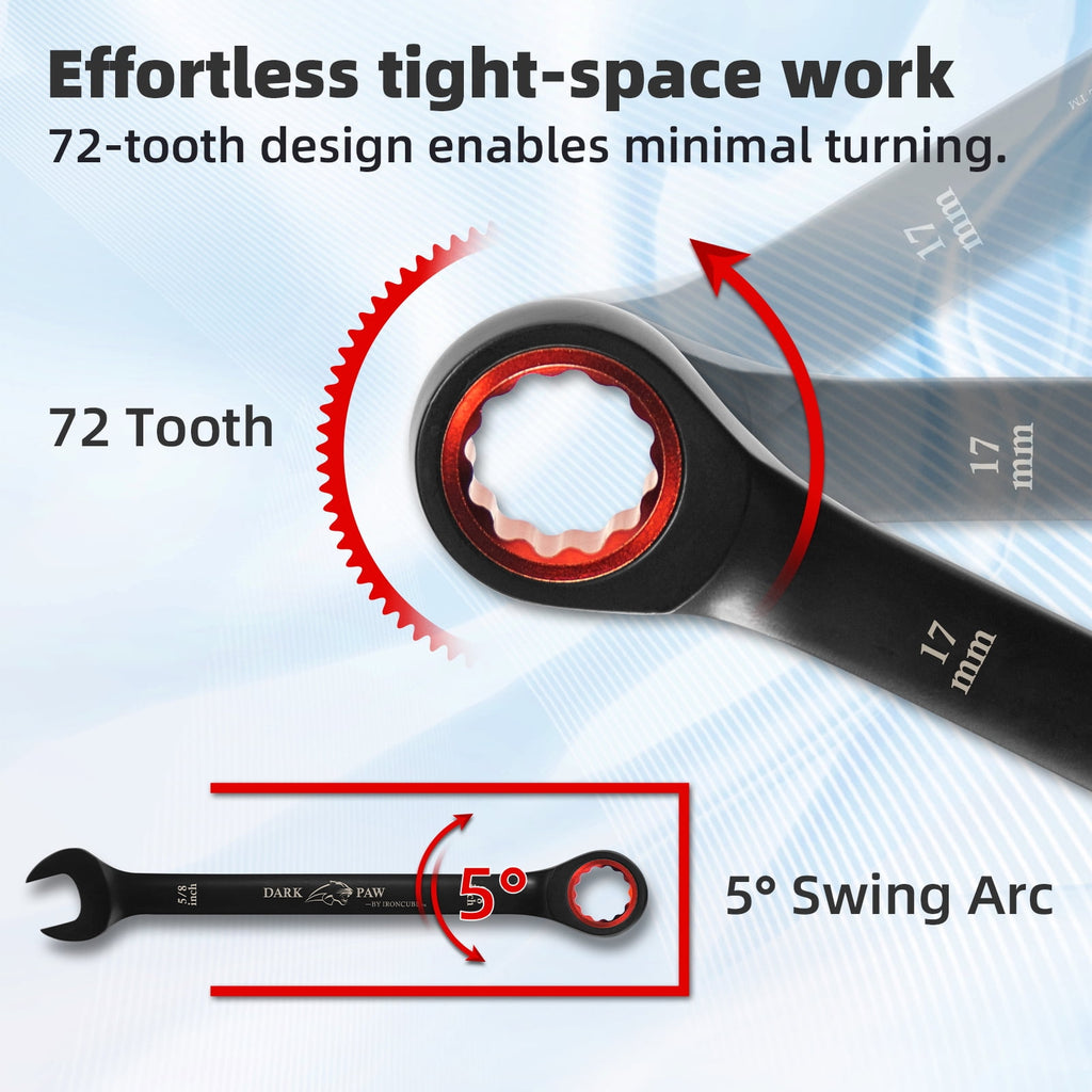 8-Piece Metric Ratcheting Wrench Set For Men: - Black Chrome Vanadium - Including Water-Resistant Wax Canva Bag - for... - Image 5