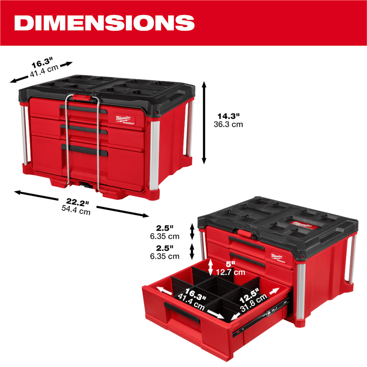 Milwaukee Tool PACKOUT Multi-Depth 3-Drawer Tool Box - Image 3