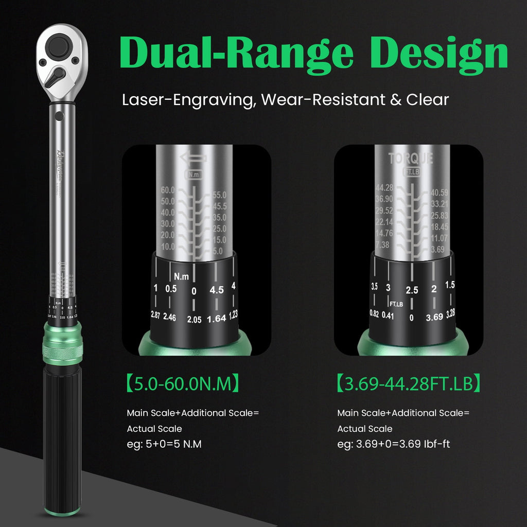 3/8" Torque Wrench Set, 5-60 N.m, Professional Torque Tool Kit with Extension Bar, Adapter, Bits & Portable Case for ... - Image 6