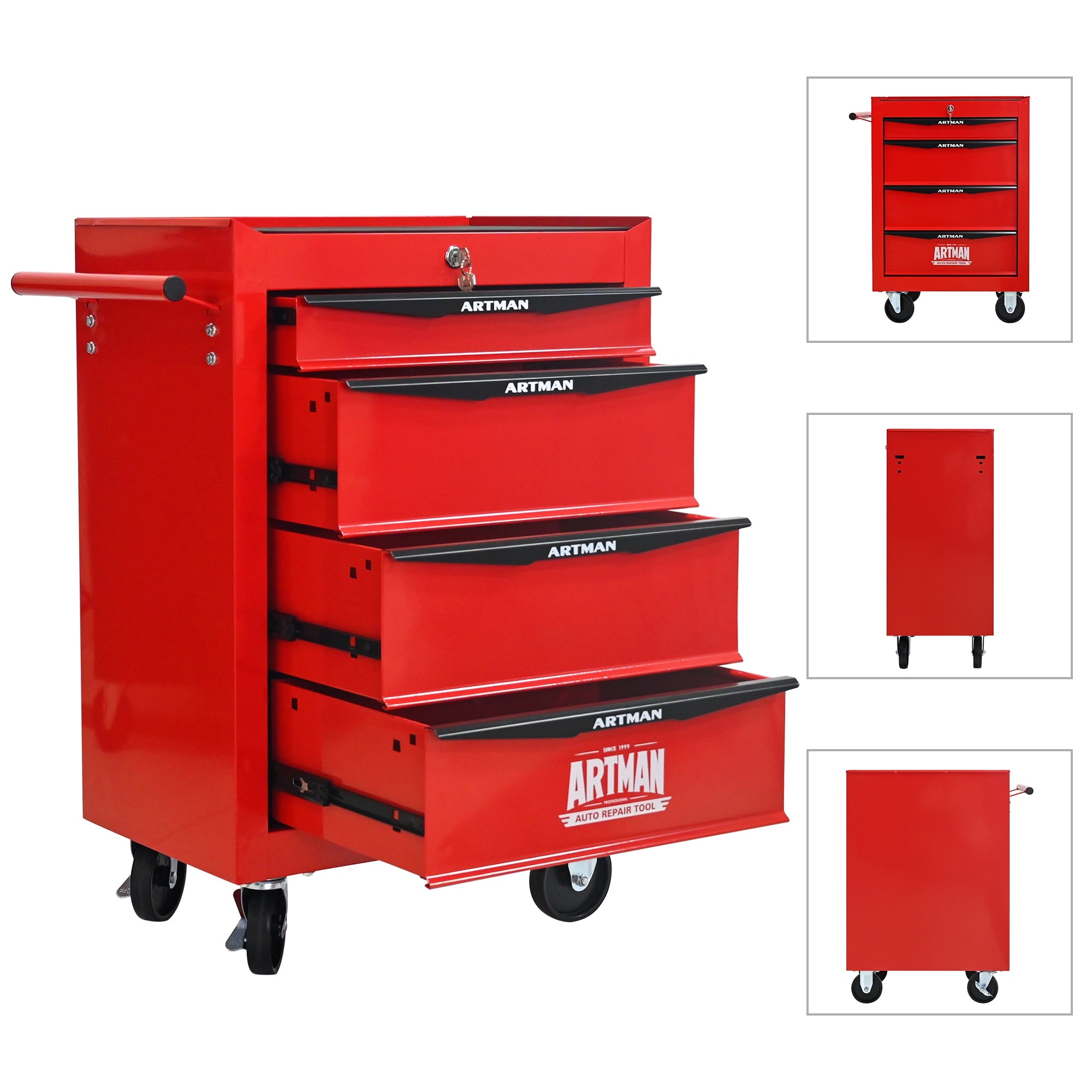 Rolling Tool Boxes on Wheels, 4 Drawers Tool Chest Storage Cabinet Metal, Multifunctional Tool Organizer Cart Lockabl... - Image 5