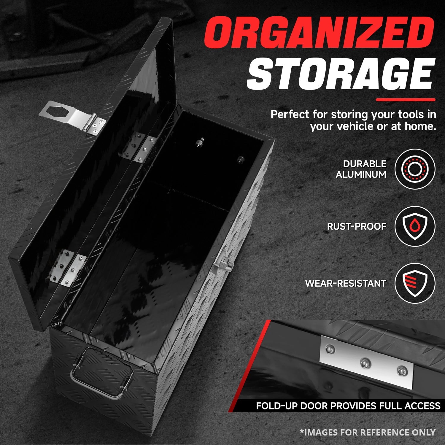 27.2"x9.4"x12.6" Aluminum Pickup Truck Trailer Trunk Bed Tool Storage Box w/ Handle Black - Image 5