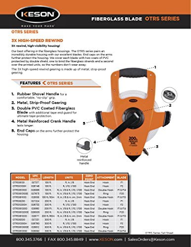 Fiberglass Measuring Tape with Hook, Speed Rewind (Graduations: ft, in. 1/8), 300-Foot - Image 2