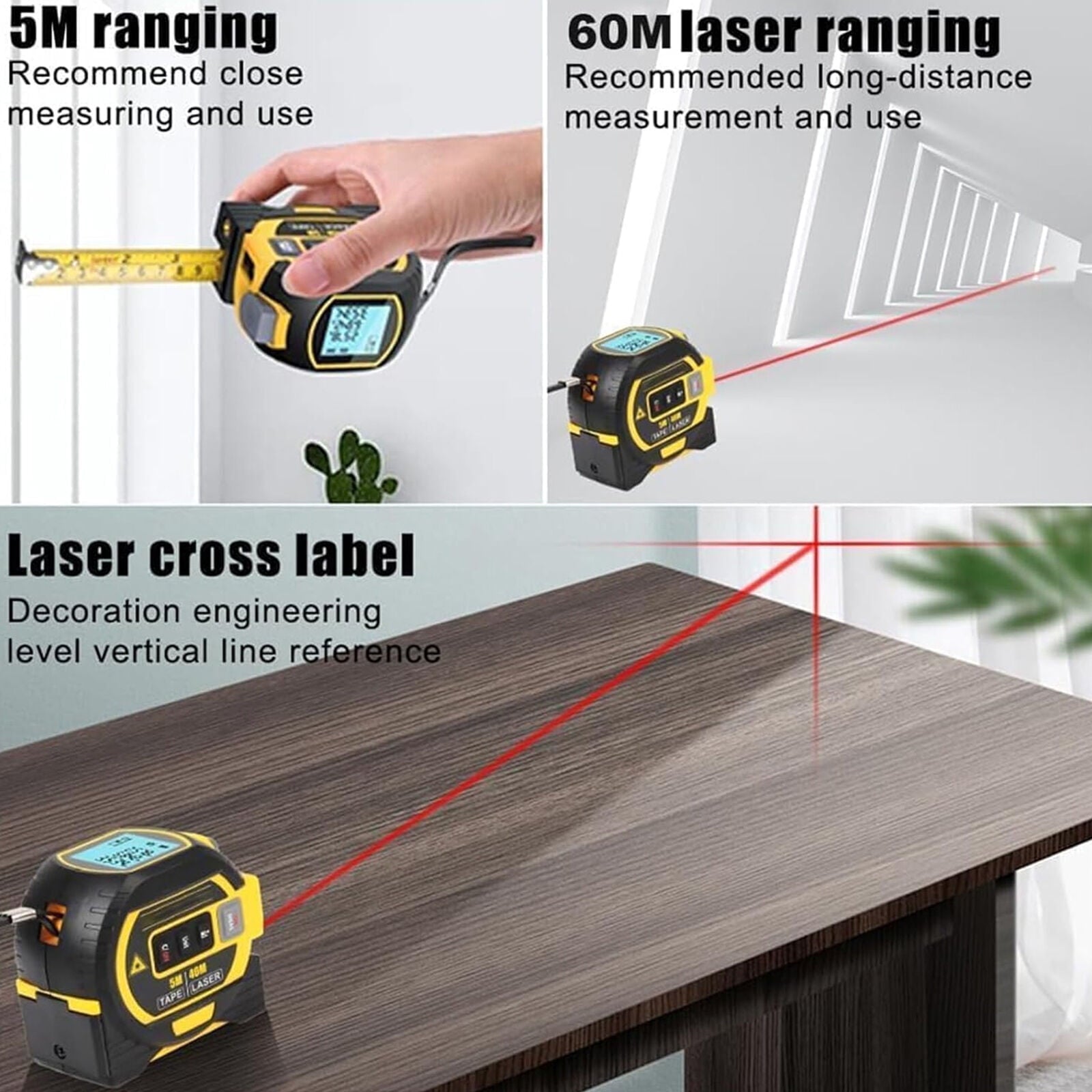 3 in 1 Digital Laser Tape Measure & Laser Cross Marking 131ft/40m Laser Distance Meter and 16Ft/5m AutoLock Tape Back... - Image 5