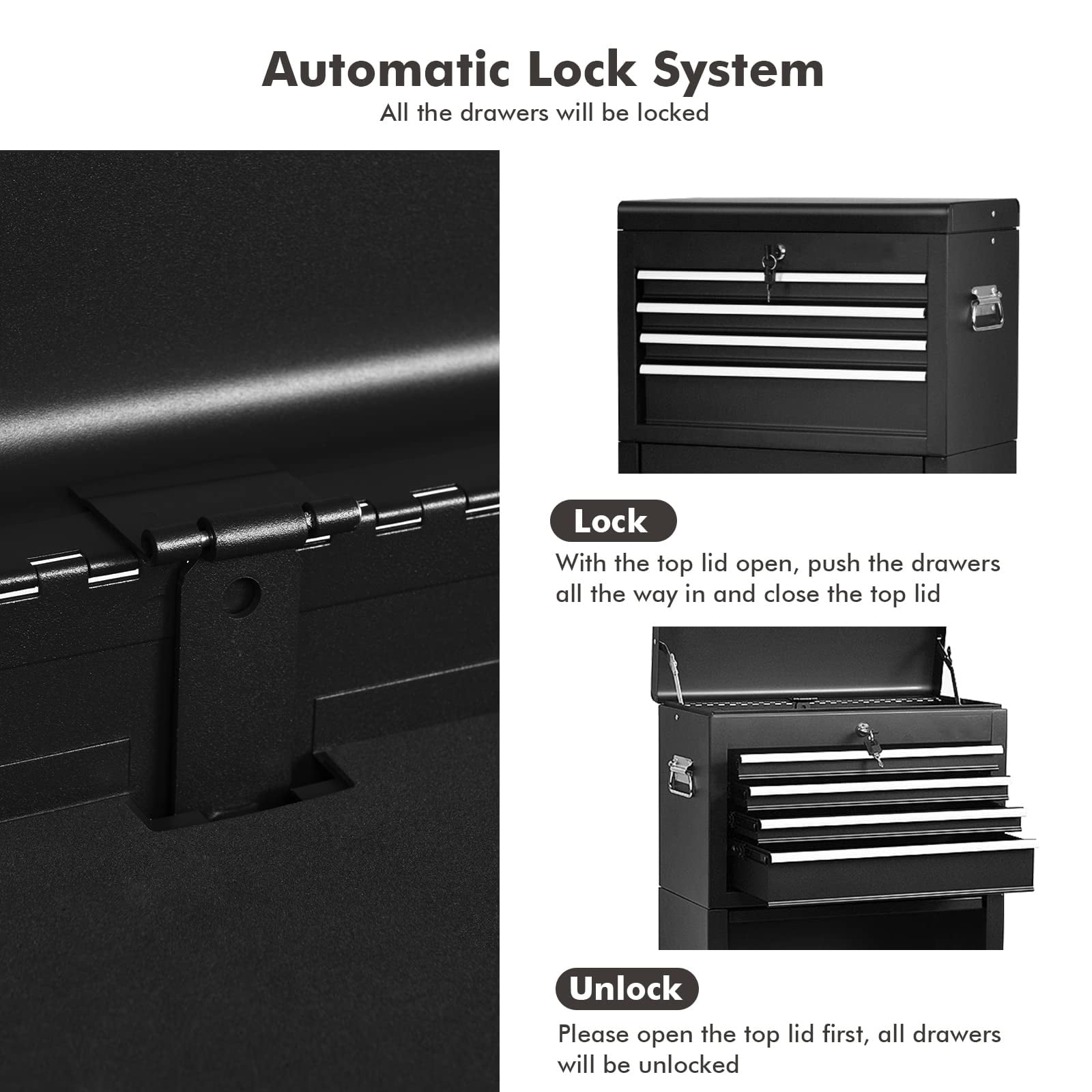 NIGSQJB 3-In-1 Tool Chest on Wheels with 6 Drawers, 52"H Tool Storage Cabinet with Auto Locking System,Detachable Top,Tool Box Organizer for - Image 2