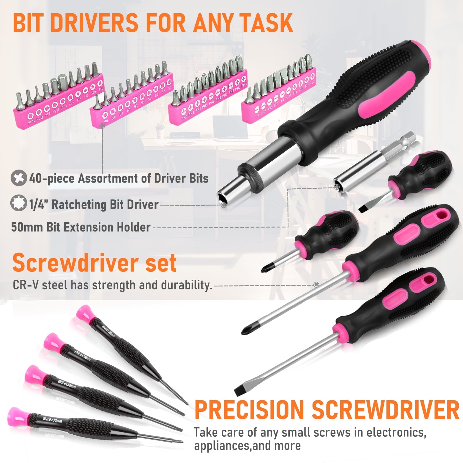 Pink Tool Set- 207 Piece Lady's Portable Home Repairing Tool Kit - Image 2